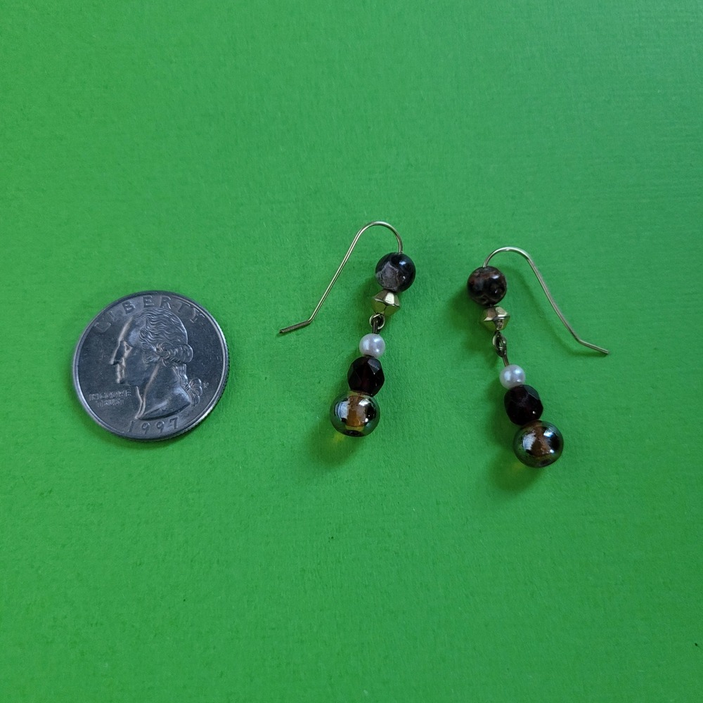vintage beaded dangle earrings classic unique funky one of a kind gold pearl